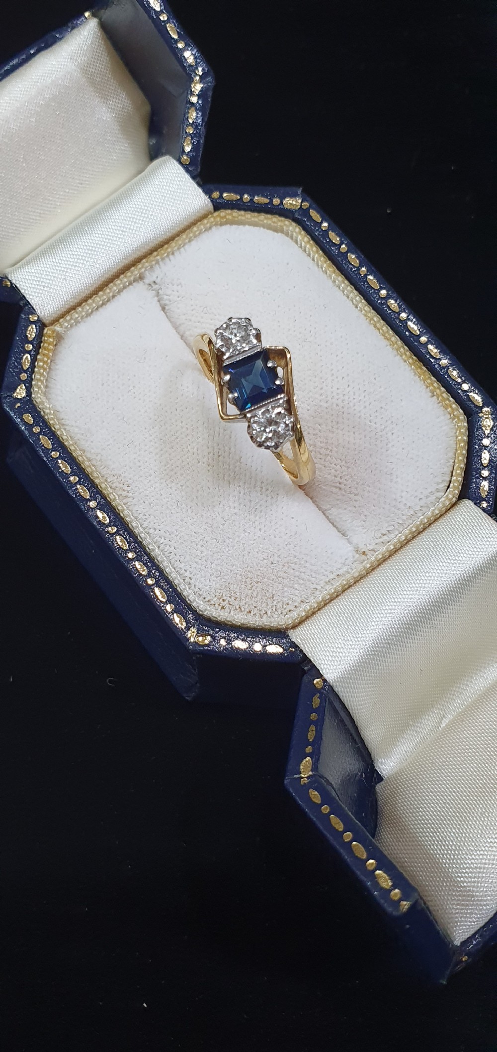 Art Deco Platinum set Princess Sapphire & Brilliant Diamonds 18ct Gold Ring- Size M½ - N View XIV