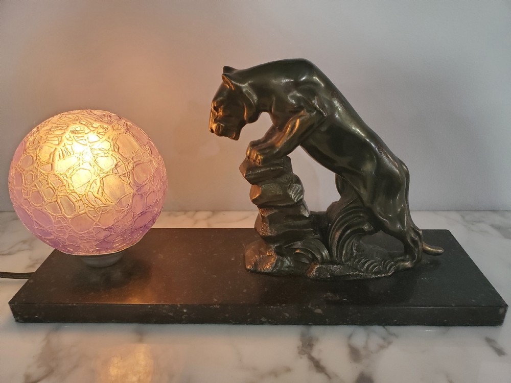 Art Deco French Panther lamp c1930