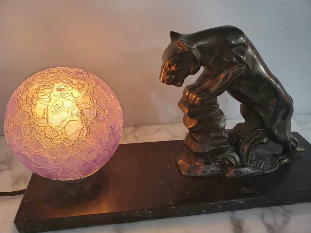 Art Deco French Panther lamp c1930 View II