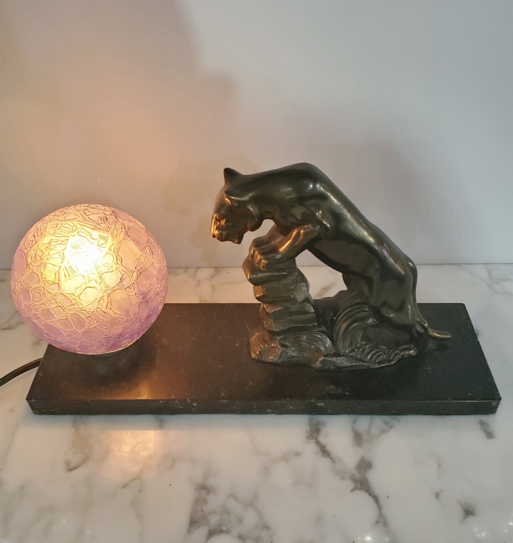 Art Deco French Panther lamp c1930 View IX