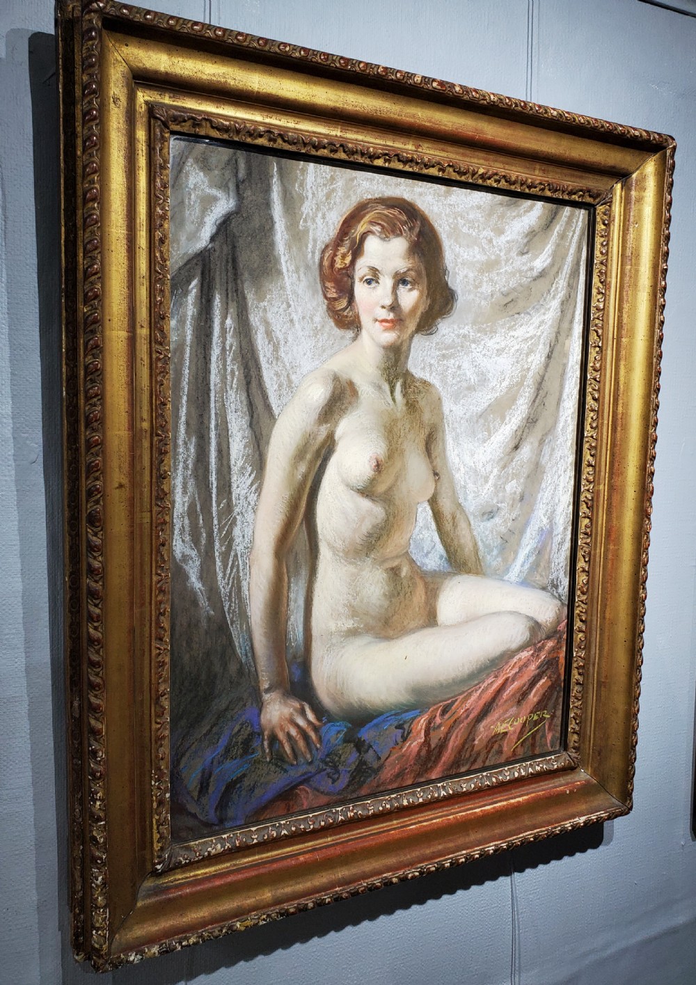ALFRED COOPER Winston Churchill & Royal Academy Artist Pastel Portrait of  Nude c1940s View VIII