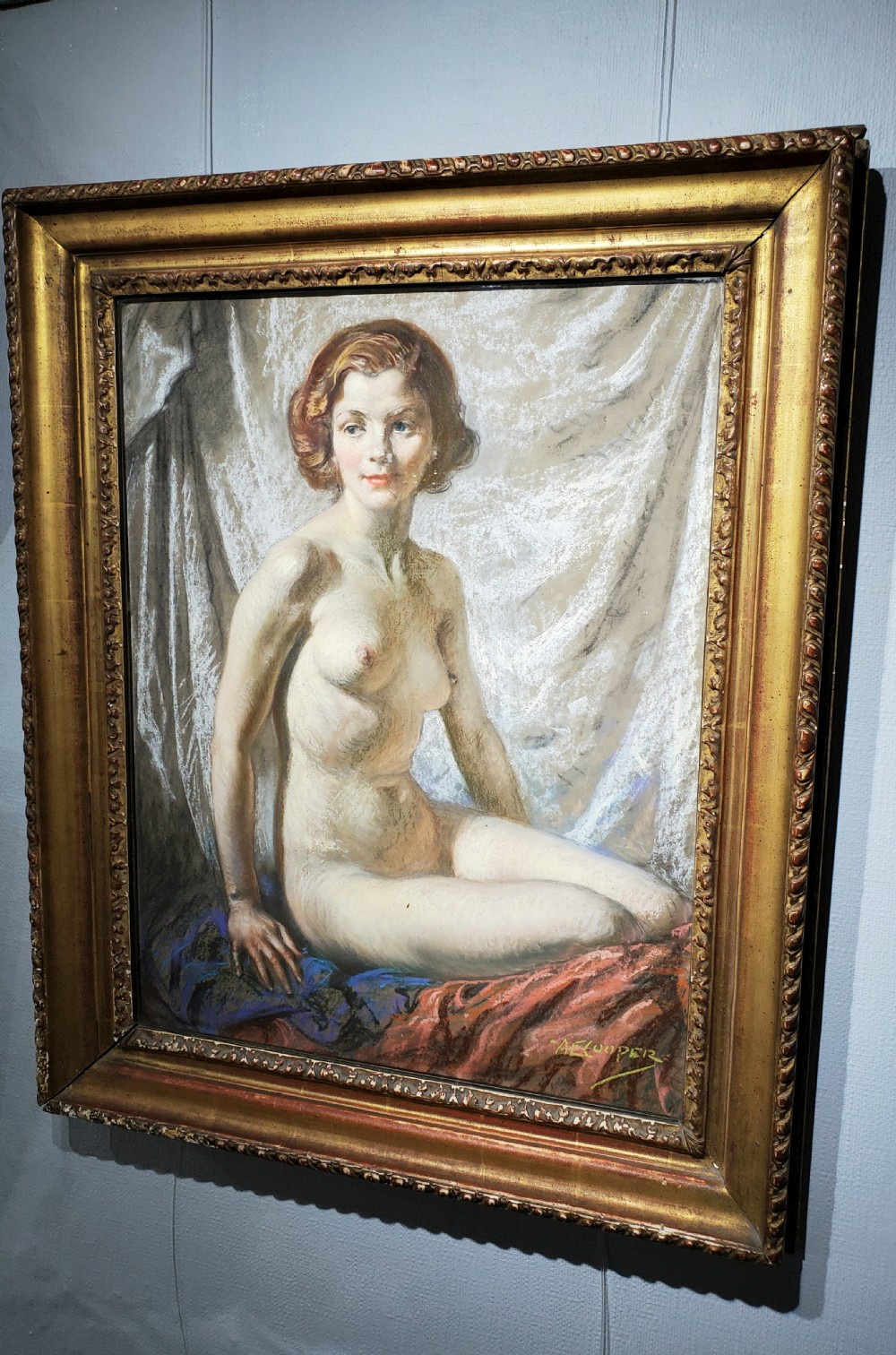 ALFRED COOPER Winston Churchill & Royal Academy Artist Pastel Portrait of  Nude c1940s View IX
