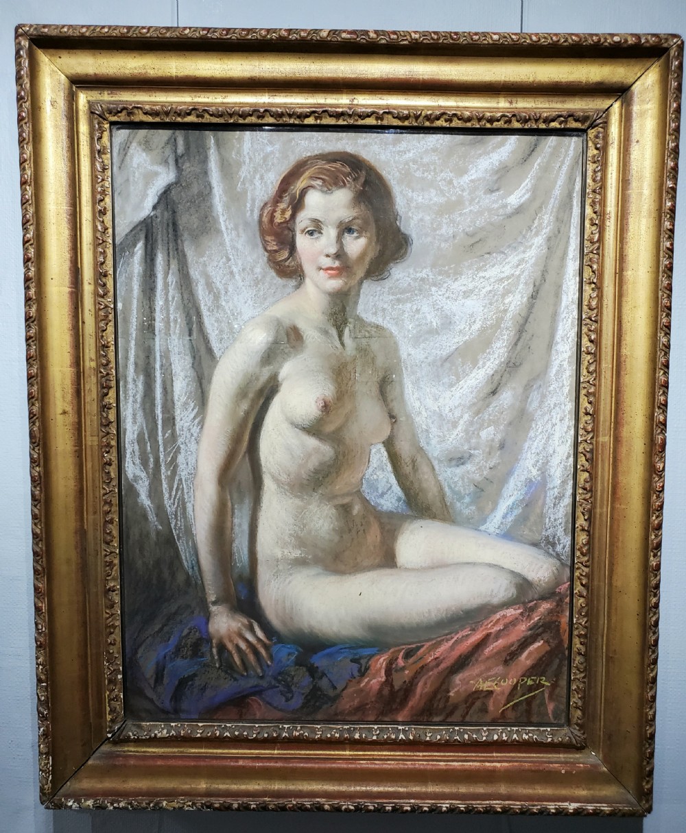 ALFRED COOPER Winston Churchill & Royal Academy Artist Pastel Portrait of  Nude c1940s View XII