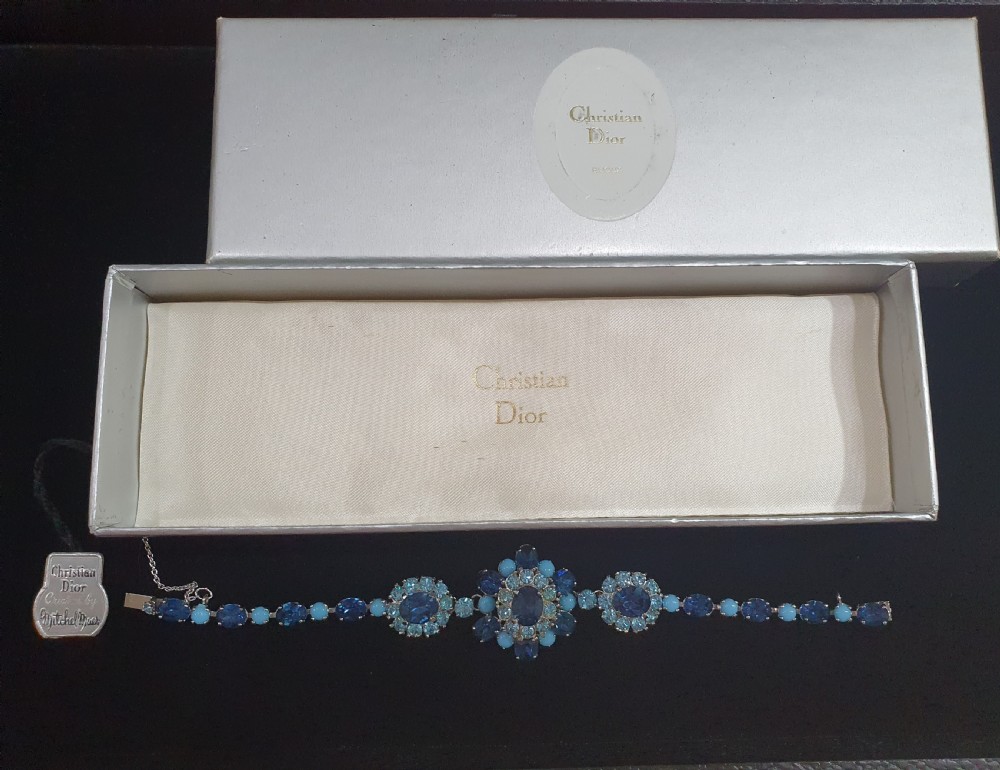 Christian Dior Vintage 1950s Blue Crystal Bracelet with Original Tags & Box