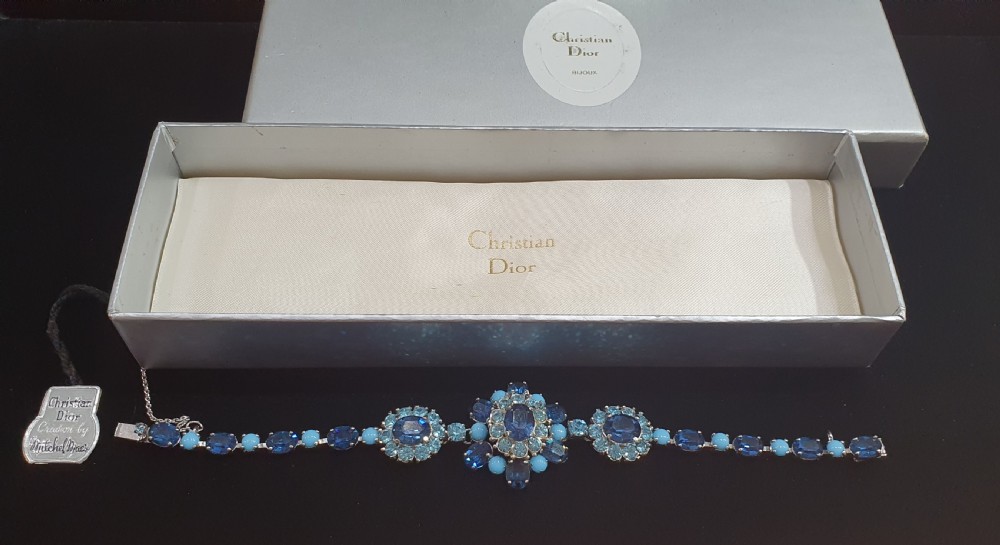 Christian Dior Vintage 1950s Blue Crystal Bracelet with Original Tags & Box View II