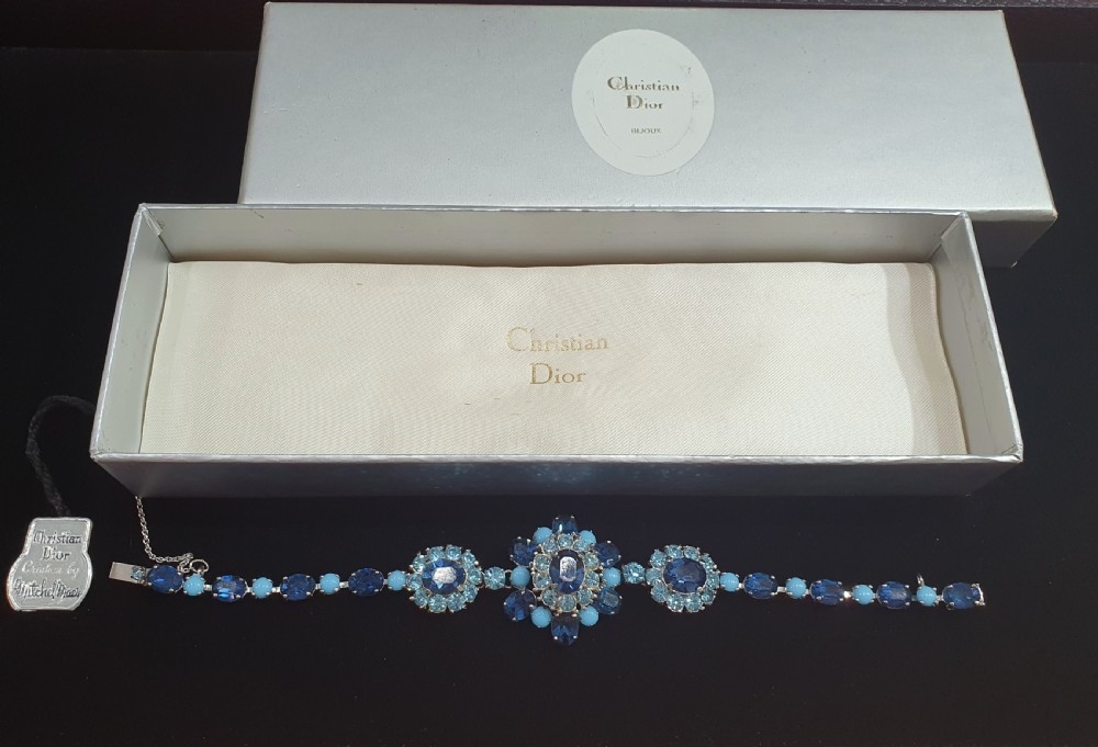 Christian Dior Vintage 1950s Blue Crystal Bracelet with Original Tags & Box View III
