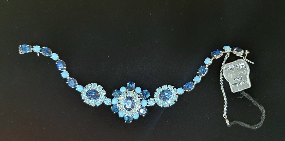 Christian Dior Vintage 1950s Blue Crystal Bracelet with Original Tags & Box View VI
