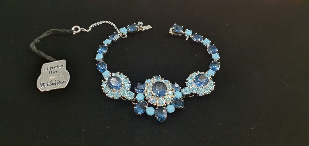 Christian Dior Vintage 1950s Blue Crystal Bracelet with Original Tags & Box View XII