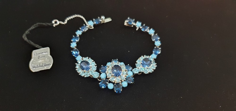 Christian Dior Vintage 1950s Blue Crystal Bracelet with Original Tags & Box View XIII