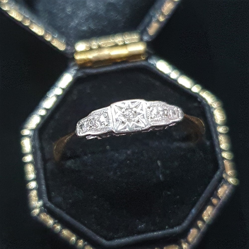 Art Deco Platinum Set Diamond Geometric Starburst Design on 9ct Gold Ring - Size Q½ View VII