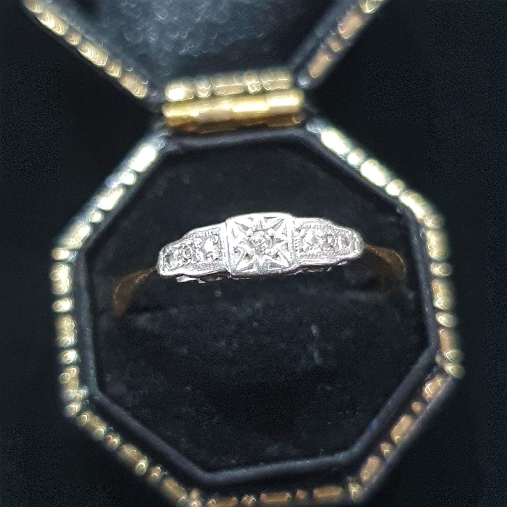 Art Deco Platinum Set Diamond Geometric Starburst Design on 9ct Gold Ring - Size Q½ View IX