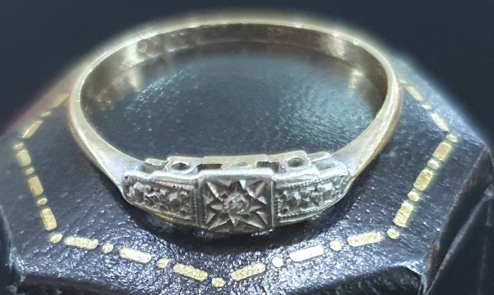 Art Deco Platinum Set Diamond Geometric Starburst Design on 9ct Gold Ring - Size Q½ View XIV