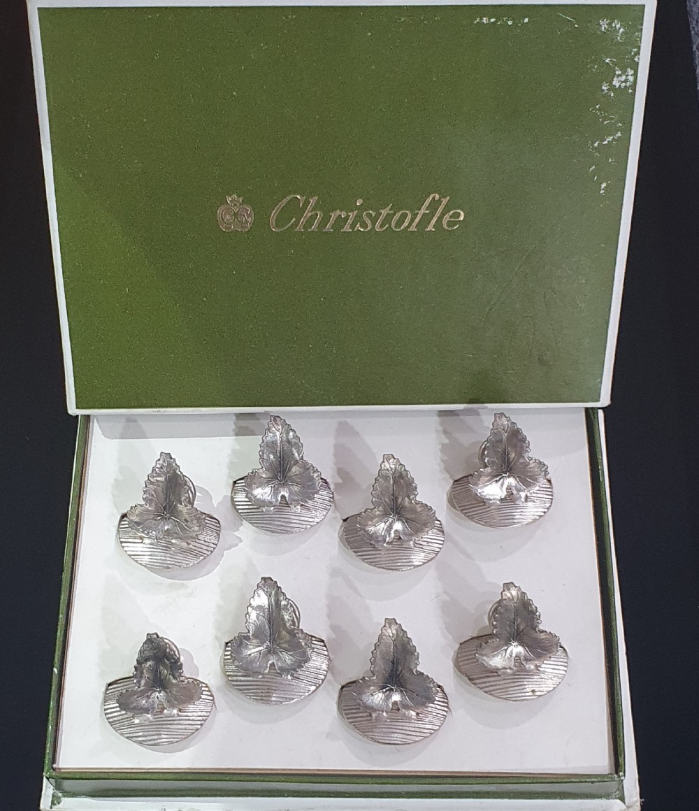 Christofle 1930s Silver Place Card Holders / Table Setting Cards for 8 in Ivy Leaf Design View XI