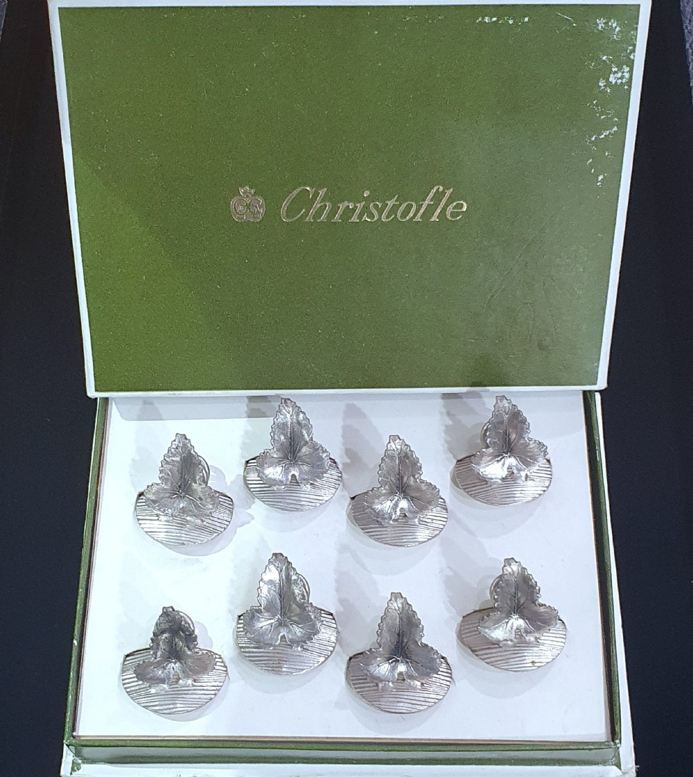 Christofle 1930s Silver Place Card Holders / Table Setting Cards for 8 in Ivy Leaf Design View XIII