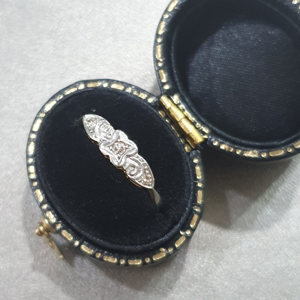 Early Art Deco Platinum Set Diamonds 18ct Gold Ring - Size N View VII