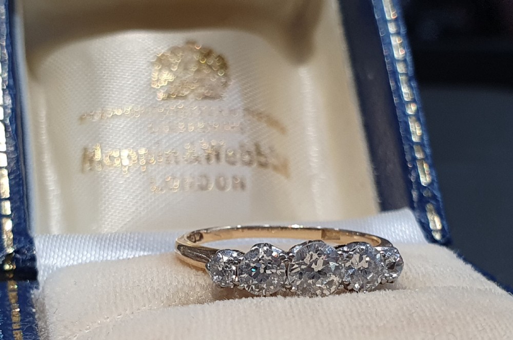 Mappin & Webb 1930s 5 Diamond 18ct Gold Half Eternity Ring - Size M  View V