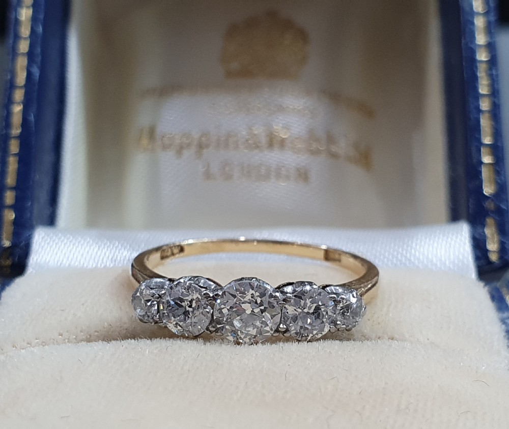 Mappin & Webb 1930s 5 Diamond 18ct Gold Half Eternity Ring - Size M  View XXX