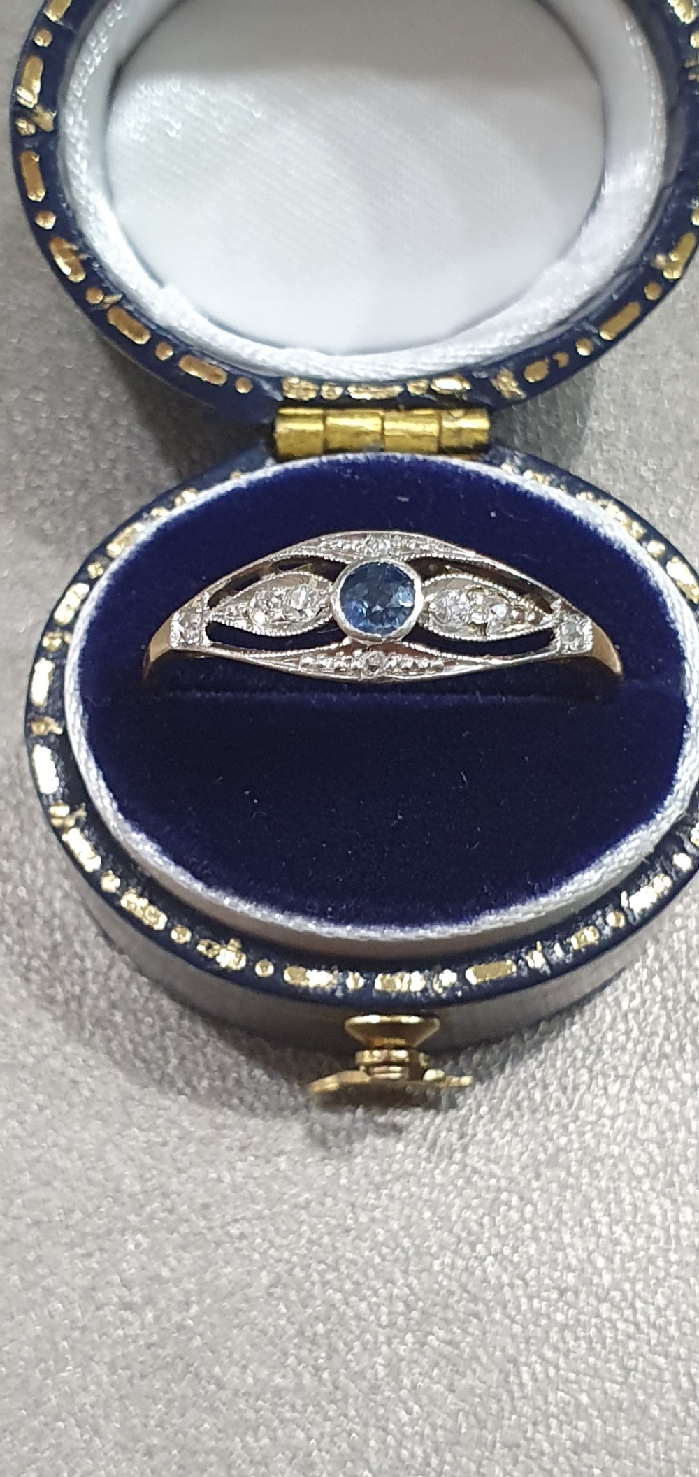 Edwardian Art Deco Ceylon Sapphire & Diamond 18ct Gold Ring - Size S View XIII