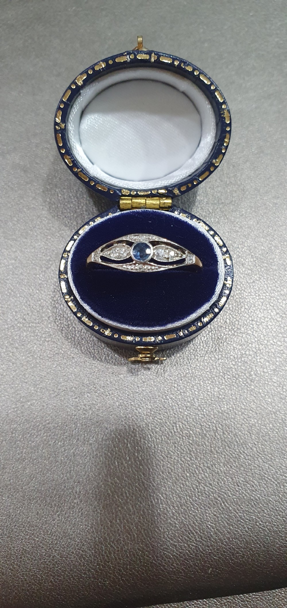 Edwardian Art Deco Ceylon Sapphire & Diamond 18ct Gold Ring - Size S View XIV