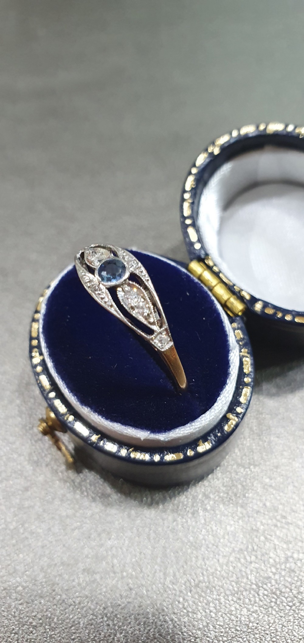 Edwardian Art Deco Ceylon Sapphire & Diamond 18ct Gold Ring - Size S View XV