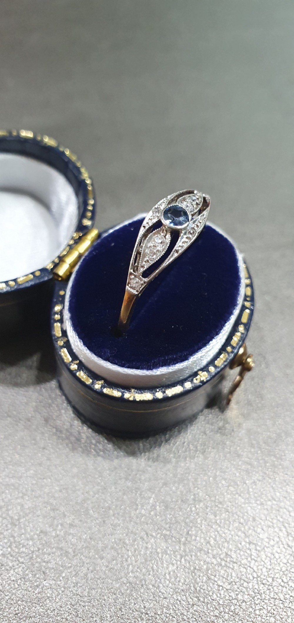 Edwardian Art Deco Ceylon Sapphire & Diamond 18ct Gold Ring - Size S View XVIII