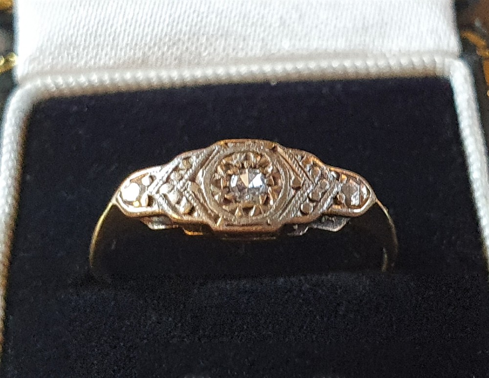 18ct Gold & Platinum Diamond Art Deco 1930s Ring - Size M  View III