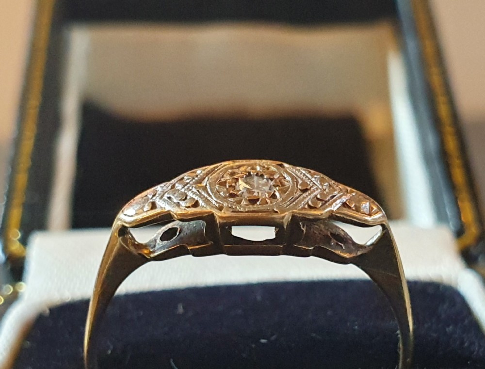 18ct Gold & Platinum Diamond Art Deco 1930s Ring - Size M  View VI