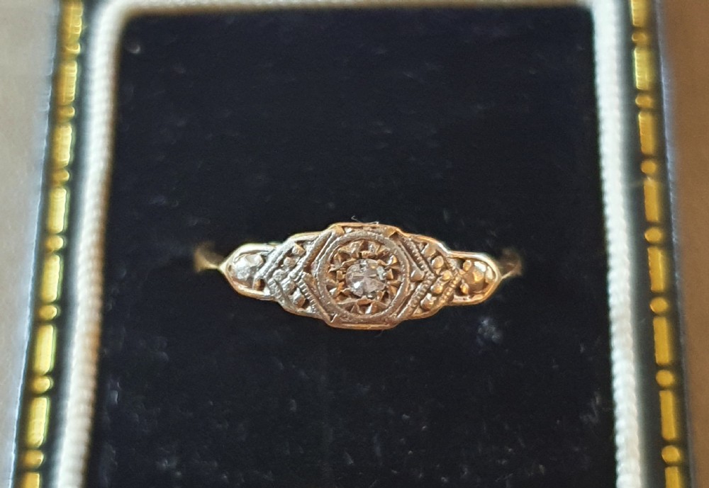 18ct Gold & Platinum Diamond Art Deco 1930s Ring - Size M  View XVI