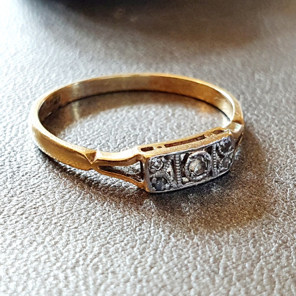 Art Deco 5 Diamond Platinum 18ct Gold Ring - Size P View III