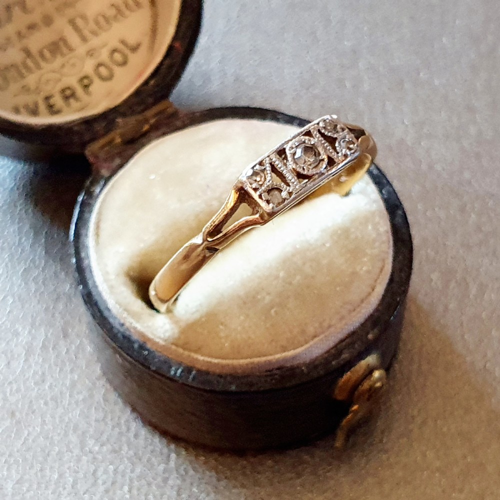 Art Deco 5 Diamond Platinum 18ct Gold Ring - Size P View X