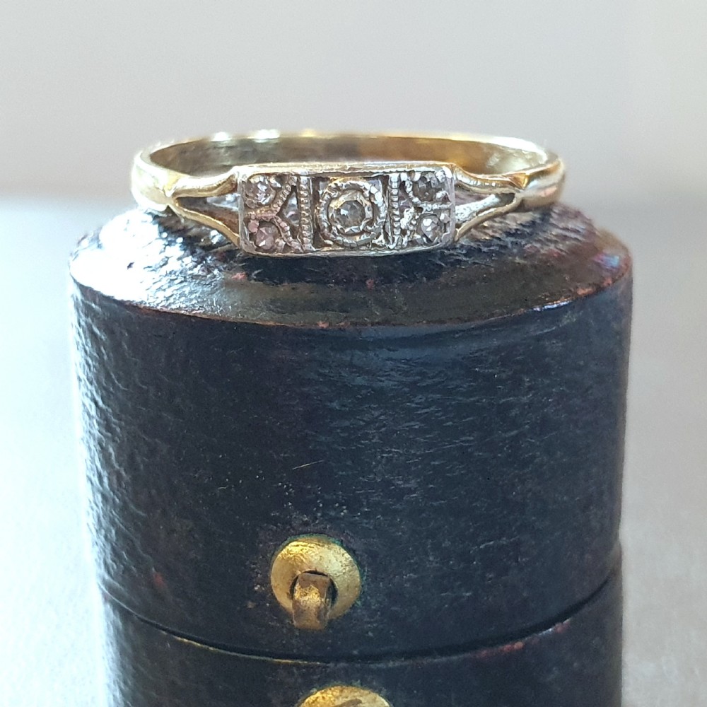 Art Deco 5 Diamond Platinum 18ct Gold Ring - Size P View XI