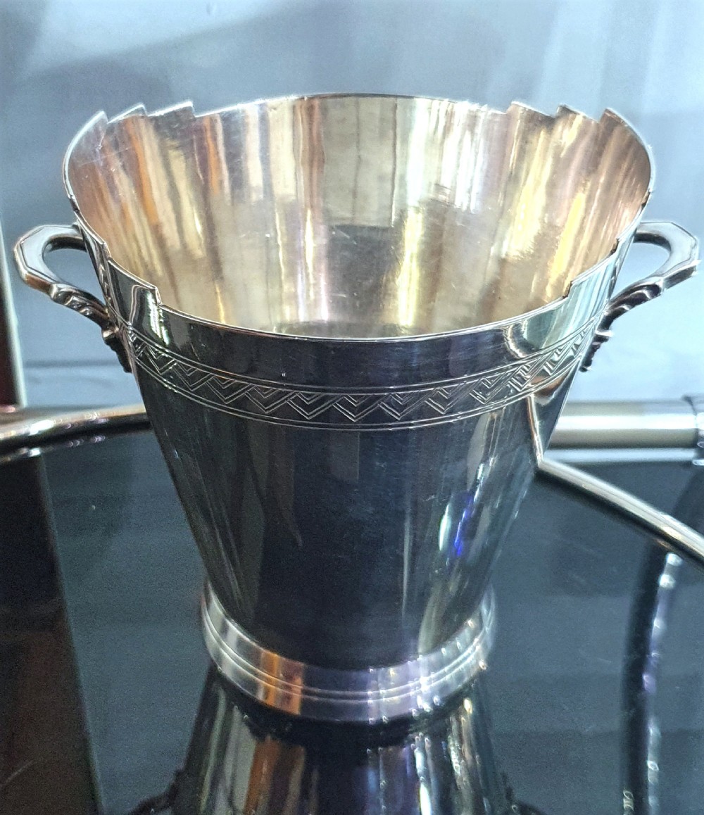 Art Deco Mappin & Webb Geometric Design Ice Bucket with Drip Tray - Keith Murray Design  View II