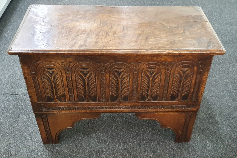 Arts & Crafts Carved Oak Coffer c.1900 View II