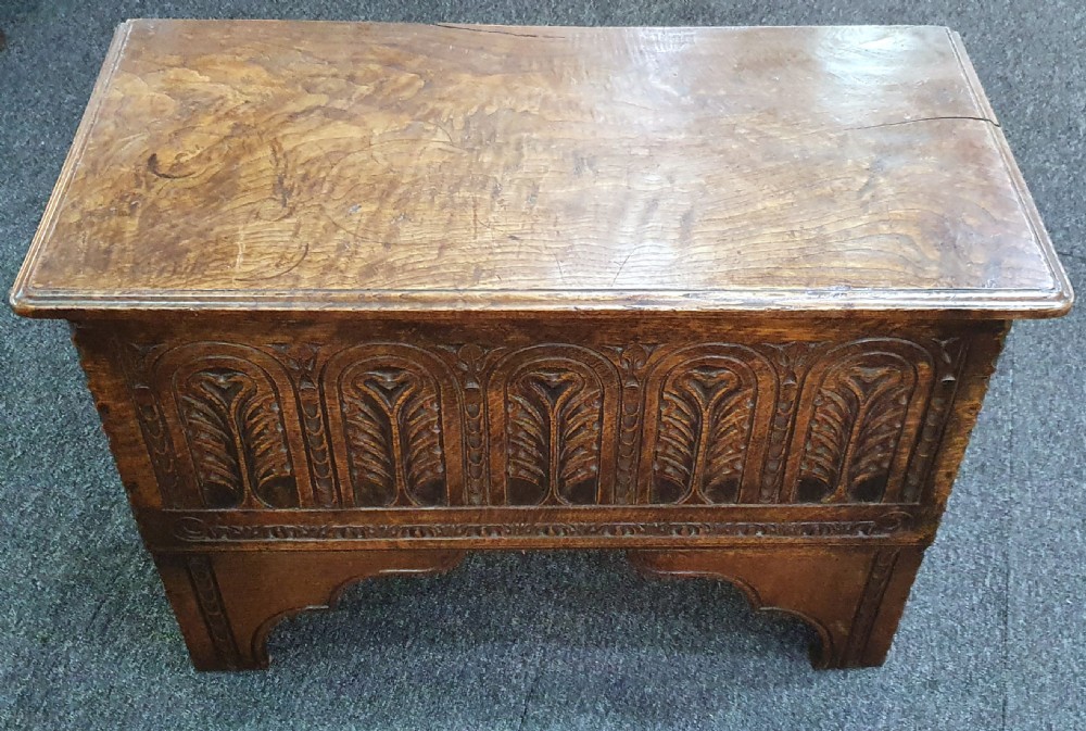 Arts & Crafts Carved Oak Coffer c.1900 View IV