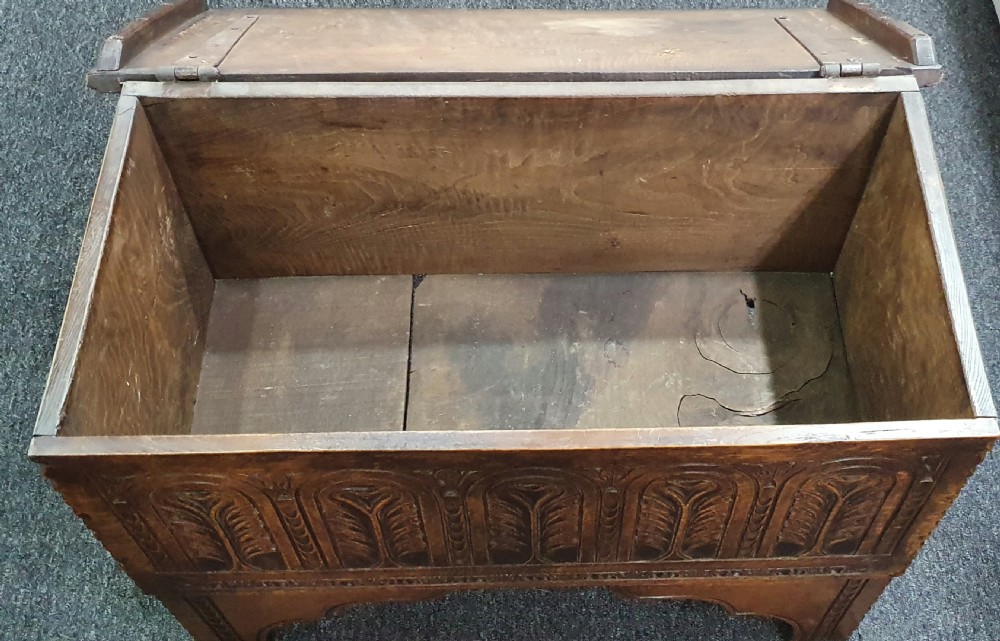 Arts & Crafts Carved Oak Coffer c.1900 View VII