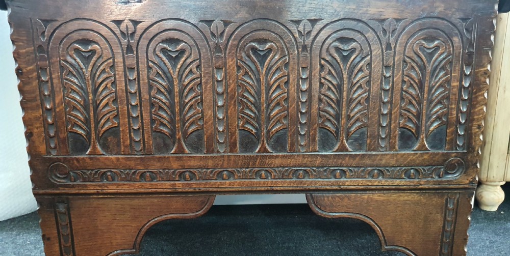 Arts & Crafts Carved Oak Coffer c.1900 View XV