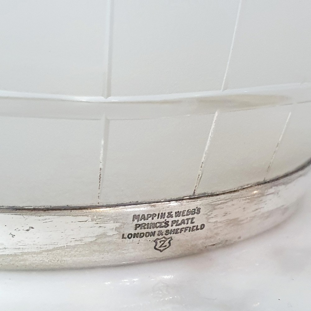 Art Deco Mappin & Webb Frosted Glass Ice Pail / Biscuit Jar with Triple Princes Silver Plate View VI