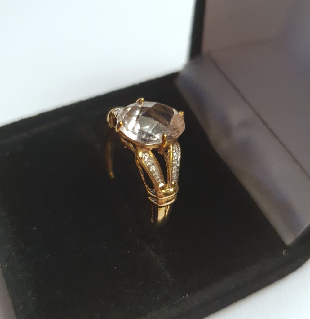 Oval Cut Morganite & Diamond on Split Shoulders 9ct Gold Ring - Size N½  View XIV