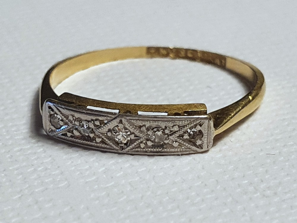 Art Deco 1920s Platinum Set 5 Diamonds Panel Half Eternity Ring 18ct Gold - Size L View III