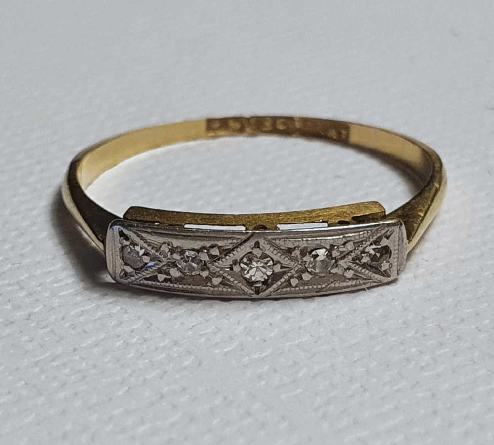 Art Deco 1920s Platinum Set 5 Diamonds Panel Half Eternity Ring 18ct Gold - Size L View IV