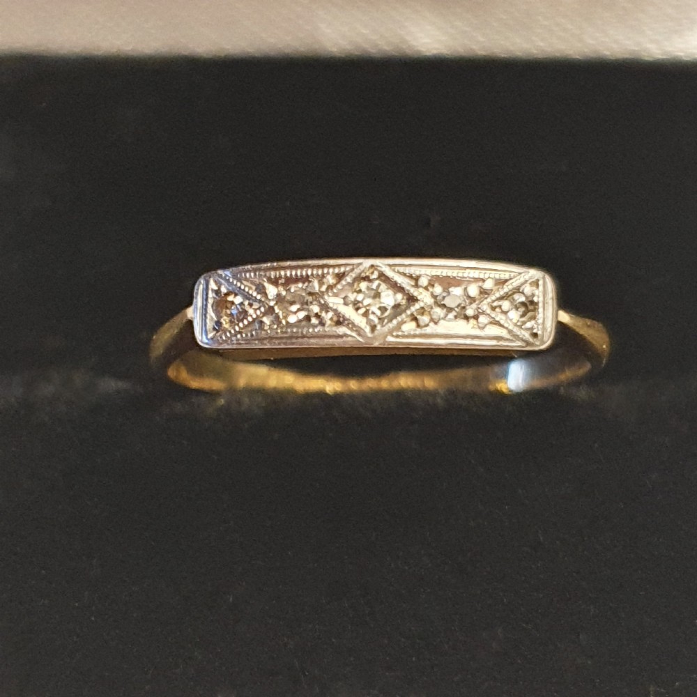 Art Deco 1920s Platinum Set 5 Diamonds Panel Half Eternity Ring 18ct Gold - Size L View V