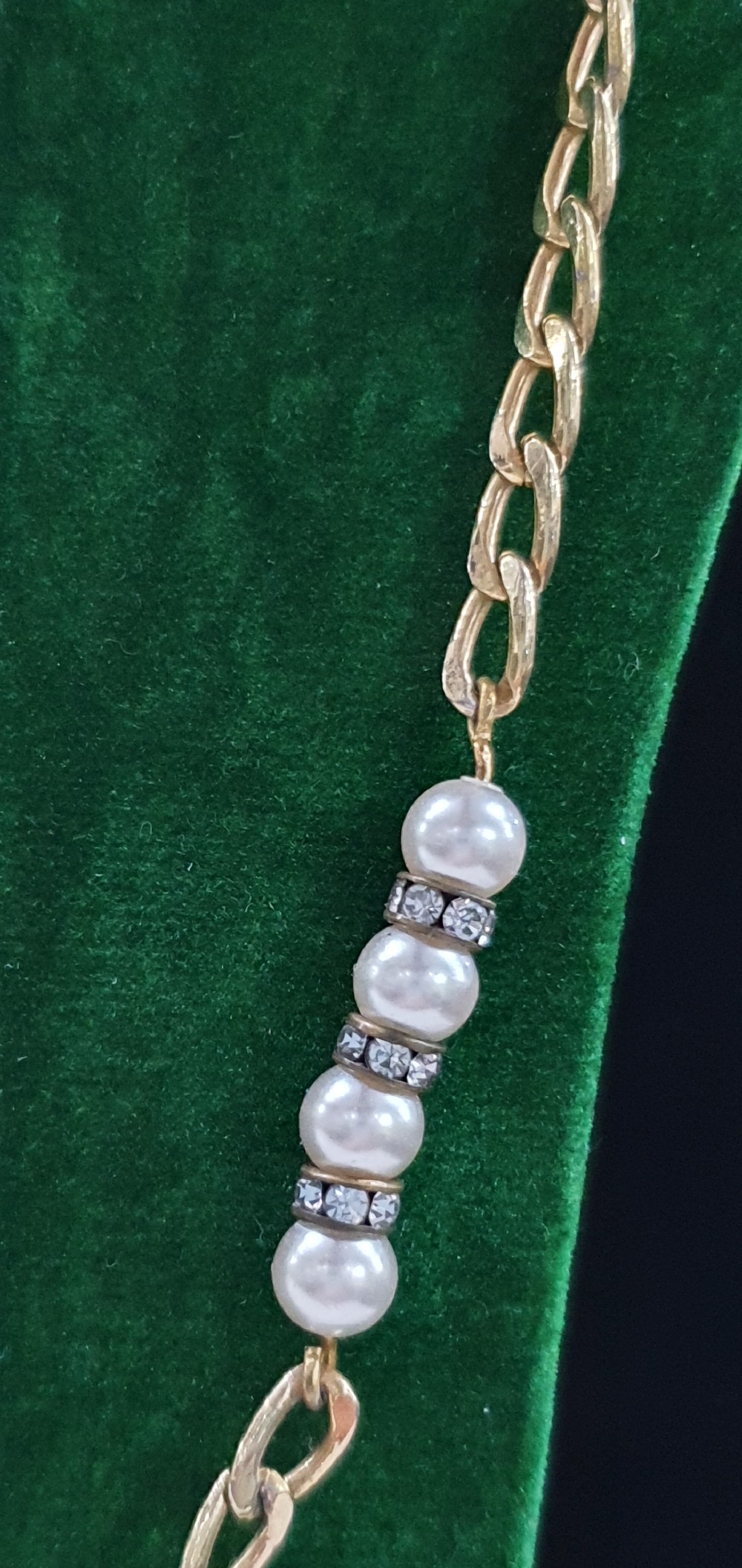 Vintage Christian Dior Long / Double Length Faux Pearl & Crystals 18ct Gold Plated Necklace View II