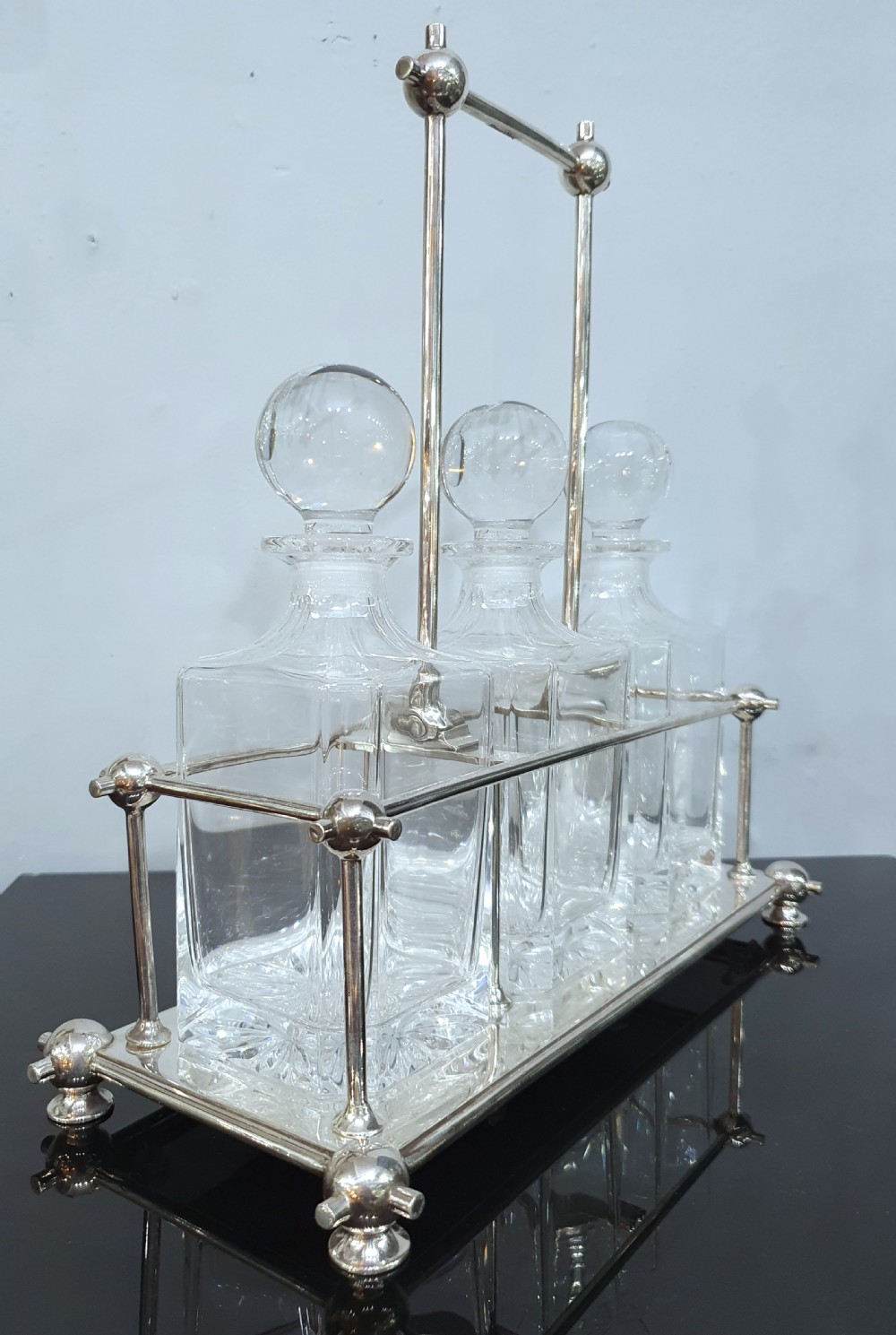 Art Deco Tantalus in Dr. Christopher Dresser Manner & Original 3 Cut Crystal Decanters View II
