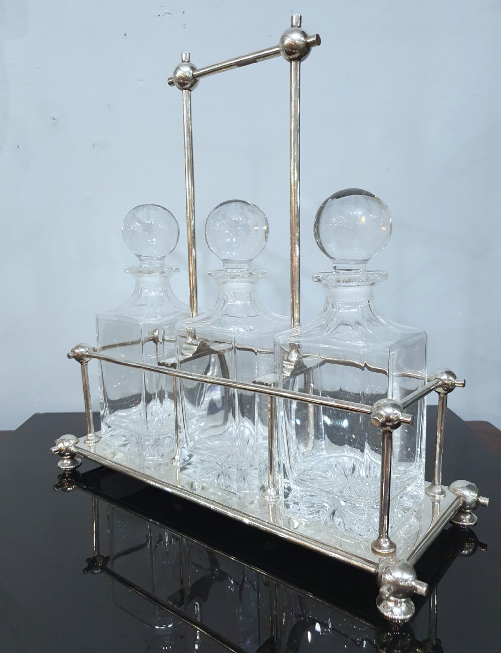 Art Deco Tantalus in Dr. Christopher Dresser Manner & Original 3 Cut Crystal Decanters View III