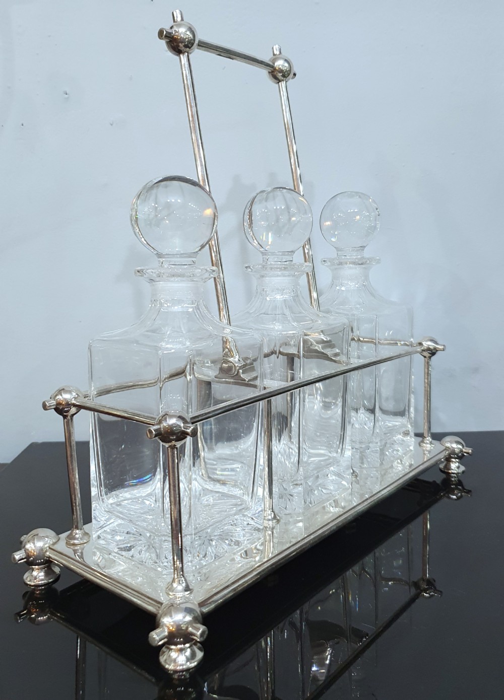Art Deco Tantalus in Dr. Christopher Dresser Manner & Original 3 Cut Crystal Decanters View IV