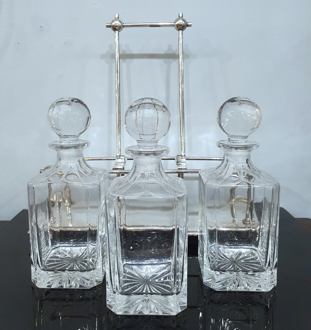 Art Deco Tantalus in Dr. Christopher Dresser Manner & Original 3 Cut Crystal Decanters View V