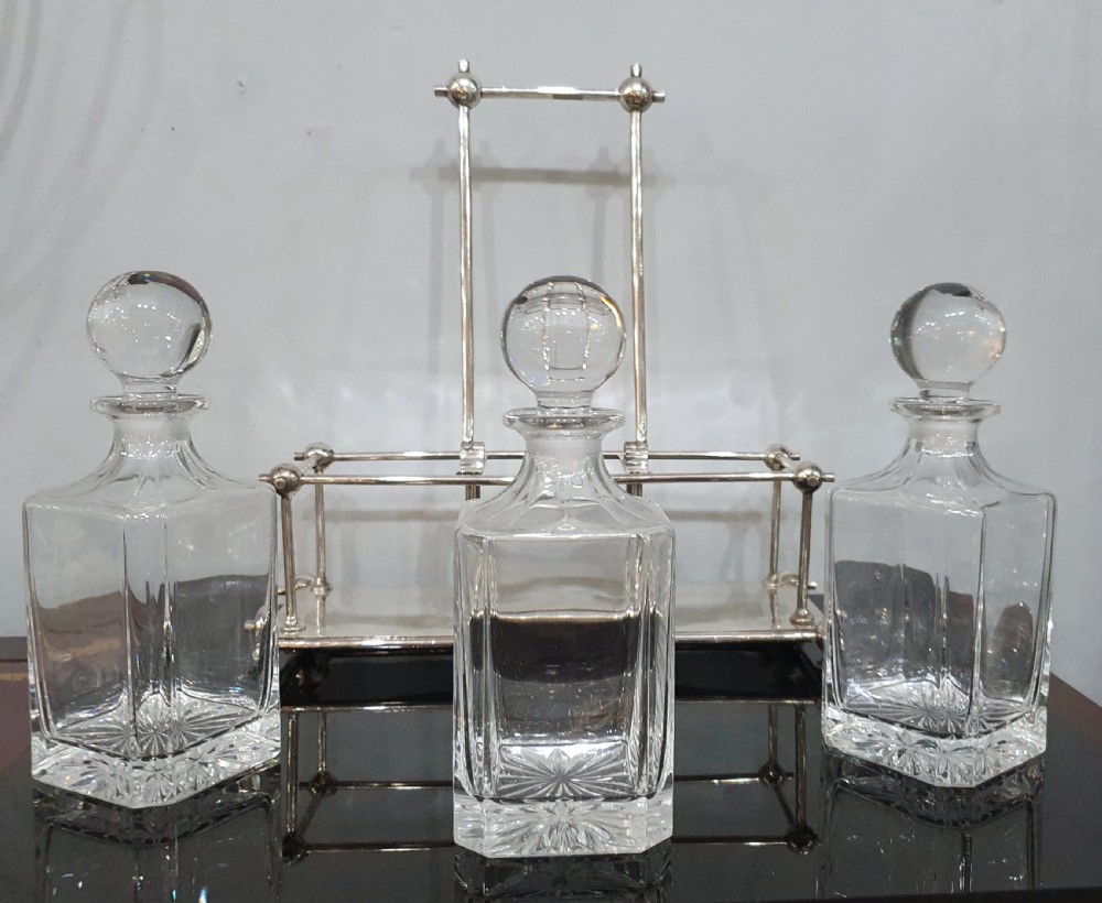 Art Deco Tantalus in Dr. Christopher Dresser Manner & Original 3 Cut Crystal Decanters View VI