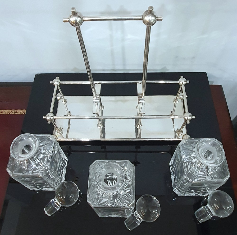 Art Deco Tantalus in Dr. Christopher Dresser Manner & Original 3 Cut Crystal Decanters View IX