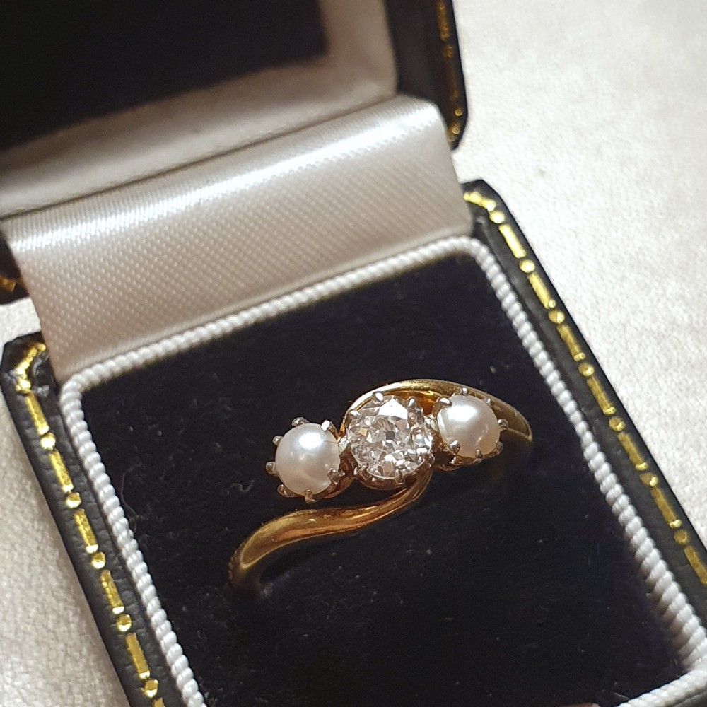 Art Deco Pearl & Diamond Ring on 9ct Gold - Size O View III