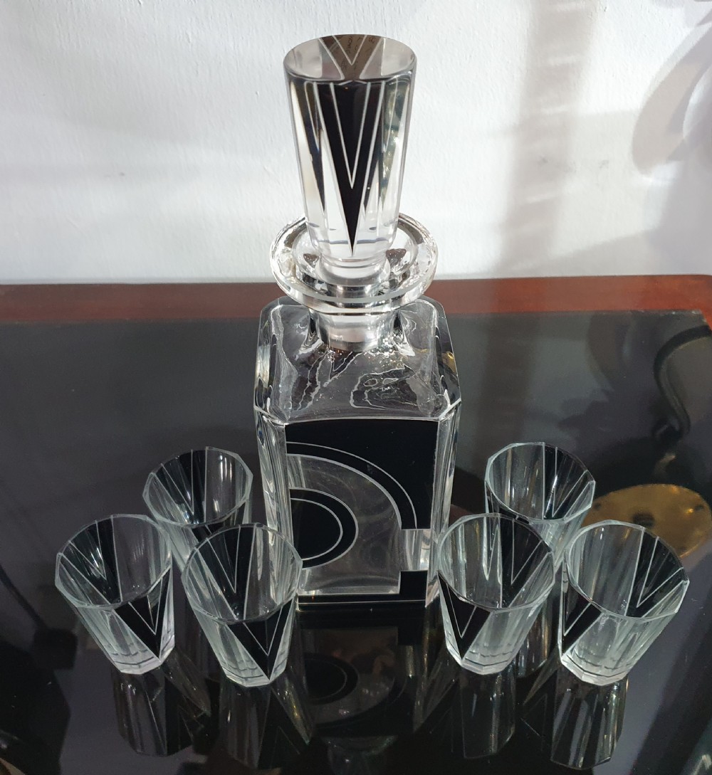 Karl Palda Original Bohemian Art Deco Decanter Set c.1930 View VI